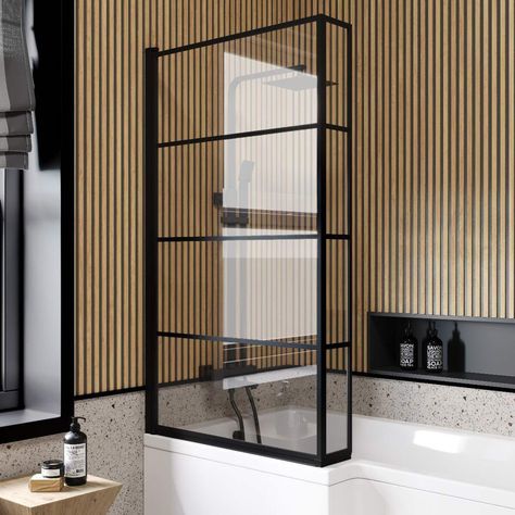 Bathroom Mountain, L Shaped Bath, Bath Screen, Round Bath, Black Bath, Bath Screens, Fancy Houses, House Bathroom, Towel Rail