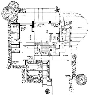 Floor Plans AFLFPW09689 - 1 Story Shed Home with 3 Bedrooms, 2 Bathrooms and 1,632 total Square Feet Midcentury House Plans, Mid Century Modern Floor Plans, Floor Plans Ranch, Mid Century Ranch, Modern Floor Plans, Hotel Plan, Ranch Style House Plans, Ranch Style Homes, Ranch House Plans