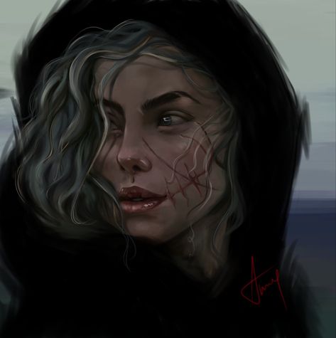 Scarred Female Oc, Woman With Scar Face, Scarred Woman Art, Scarred Female Character, Scarred Face Female Character Art, Scarred Character Art, Scarred Character Design, Dnd Scars, Character With Scar On Face