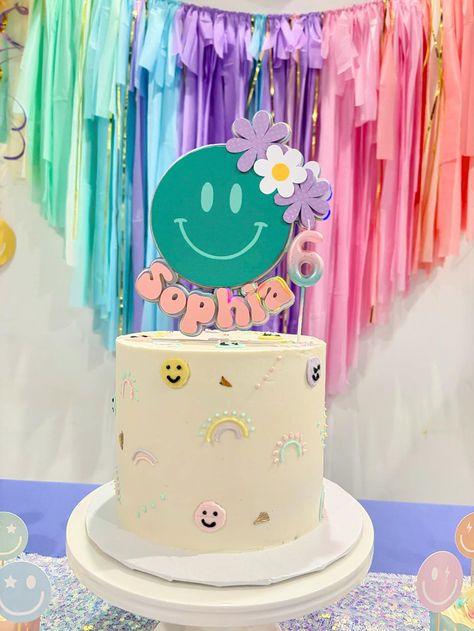 Pastel Color Smiley Face Party, Smiley Face Birthday Party, Happy Face Theme Birthday, Smiley Face Theme Party, Retro Happy Face Decor - Etsy Smiley Theme Birthday Party Decoration, Smiley Themed Birthday Party, Smile First Birthday, Smiley Theme Birthday Party, Happy Face Birthday Party Ideas, Good Vibes Birthday Party, Smiley Birthday Theme, Smiley Face Birthday Cake, Smiley Birthday Party