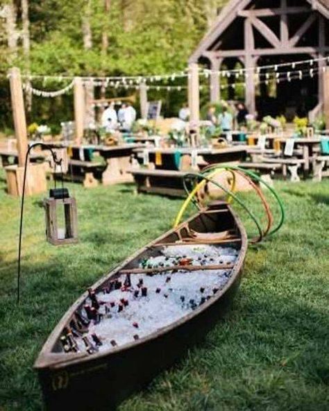 Outdoor Wedding Bar, Canoe Wedding, Outdoor Rehearsal Dinner, Outdoor Buffet, Summer Camp Wedding, Wedding Themes Summer, Camp Wedding, Brunch Wedding, Wedding Rehearsal