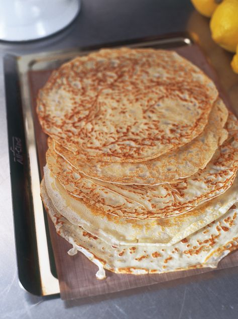 You do not have to be a devout Christian to observe Pancake Day. I couldn't let the date pass without making a batch of these: it would seem a sin against tradition, nature and greed, that other holy trinity. They're not difficult to make - just your basic crepes - and you can fill them however you like. I have to have mine as I always did as a child, that's to say, sprinkled with granulated sugar and squeezed with lemon juice. But we live in a more vulgar age now, and my children like theirs Best Crepe Recipe, Nigella Lawson Recipes, Pancake Crepes, Pancake Day, Crepe Recipes, Nigella Lawson, Pancakes And Waffles, Pancake Recipe, Breakfast Brunch