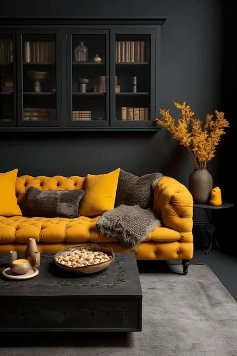 Mustard Living Rooms, Simple Bed Designs, Dark Living Rooms, Transitional Decor Living Room, Sofa L, Wooden Bed Design, Black Living Room, Set Sofa, Bed Design Modern