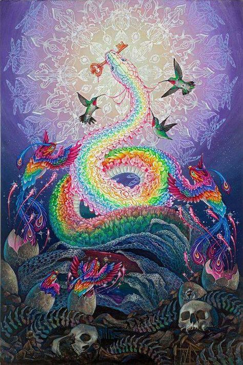 Rainbow Serpent, Psychadelic Art, Psy Art, Visionary Art, Trippy Art, A Dragon, Sacred Art, Spiritual Art, Sacred Geometry