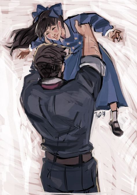 Father Daughter Poses, Bioshock Artwork, Bioshock Infinite Elizabeth, Dad Drawing, Bioshock Art, Sibling Poses, Bioshock Infinite, Father And Daughter, Anime Family