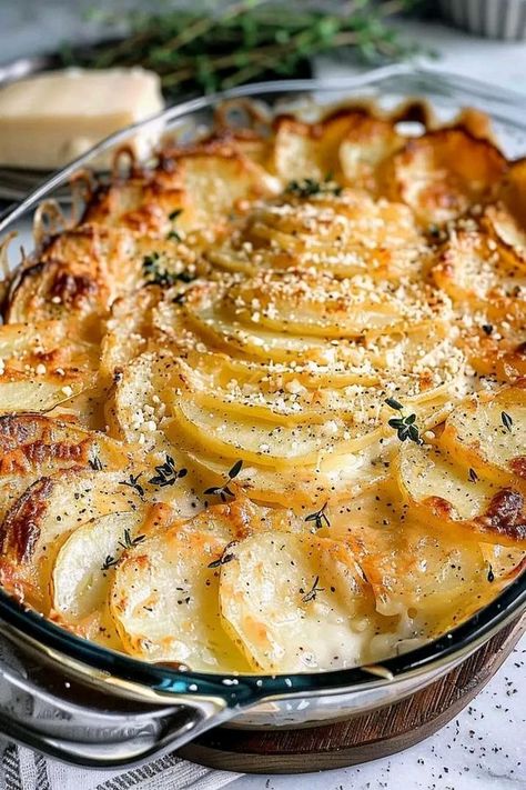 Esay Diabetic Recipes | Crispy Parmesan and Gruyere Potato Gratin 🥔🧀 | Facebook Gold Potatoes, Yukon Gold, Potato Gratin, Yukon Gold Potatoes, Whole Milk, Heavy Cream, Parmesan, Potato, Food And Drink