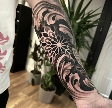 Arrow Tattoos For Women, Geometric Tattoo Pattern, Real Tattoos, Geometric Mandala Tattoo, Filigree Tattoo, Inner Forearm Tattoo, Tattoo Spots, Forearm Band Tattoos, L Tattoo