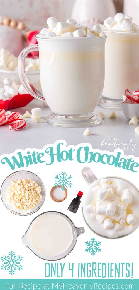 white hot chocolate Hot Chocolate Night, Easy Winter Drinks, Homemade White Hot Chocolate, White Hot Cocoa, Frozen Hot Chocolate Recipe, White Hot Chocolate Recipe, Hot Chocolate Cocktail, Hot Cocoa Mix Recipe, Hot Chocolate Mix Recipe