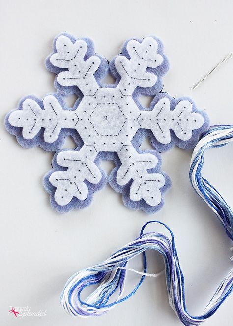 Felt Snowflake Christmas Ornaments - Made easily with a kit from Bucilla! Christmas Snowflakes Crafts, Diy Christmas Fireplace, Snowflake Crafts, Diy Christmas Snowflakes, Diy Felt Christmas Ornaments, Christmas Snowflakes Decorations, Snowflake Decoration, Snowflake Embroidery, Snowflake Craft