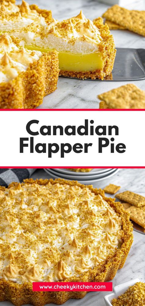 A true prairie favorite, flapper pie is made with a graham cracker crust and topped with a custard layer and finally a fluffy meringue topping, and it was especially popular a few decades back - but it's still delicious today! Custard Pie With Graham Cracker Crust, Canadian Flapper Pie, Flapper Pie Recipe Graham Cracker Crust, Fancy Pie Recipes, Gramcracker Crust Pie Recipes, Pie With Gram Cracker Crust, Flapper Pie Recipe, Graham Cracker Pie Crust Dessert, Soda Cracker Pie