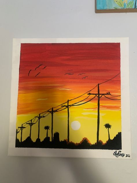 Polaroid Painting, Sunset Canvas Painting, Banksy Art, Simple Canvas Paintings, Cute Canvas Paintings, Small Canvas Art, Night Painting, Sunset Painting, Diy Canvas Art Painting