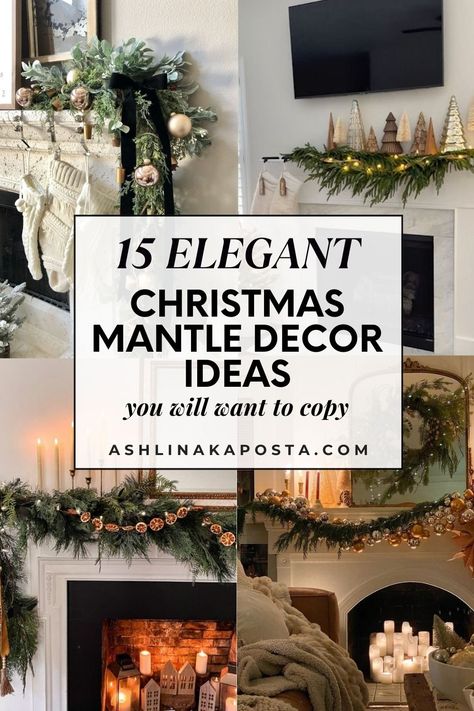 15 STUNNING CHRISTMAS FIREPLACE MANTLE DECORATING IDEAS THAT WILL GET YOU IN THE HOLIDAY SPIRIT — ASHLINA KAPOSTA Gold Mirror Christmas Decor, Natural Christmas Mantle Decor Ideas, Above Fireplace Christmas Decor, Christmas Mantle No Garland, Kitchen Mantle Decor, Small Mantle Christmas Decor Ideas, Xmas Fireplace Decor Mantles, Elegant Christmas Mantle Decor, Christmas Garland Mantle Ideas