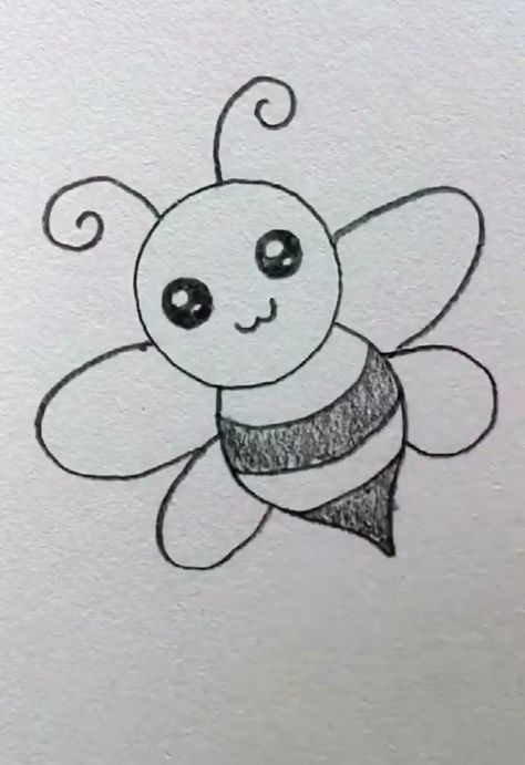 Cute Honey Bee, Easy Pencil Drawings, Easy Christmas Drawings, Hand Art Kids, Easy Flower Drawings, Bee Drawing, Easy Cartoon Drawings, Seni Dan Kraf, 강아지 그림