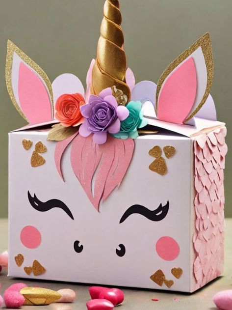 Valentine Box Unicorn, Diy Valentines Box, Parade Float, Valentine Box, Diy Gift Box, Unicorn Gifts, Unicorn Birthday Parties, Diy Box, Box Car