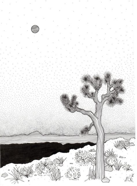 Joshua tree art art print black and white print California | Etsy Joshua Tree Drawing, Western Flash, Joshua Tree Art, Van Drawing, Desert Drawing, Tree Of Life Artwork, Desert Trees, Tree Doodle, Anniversary Scrapbook