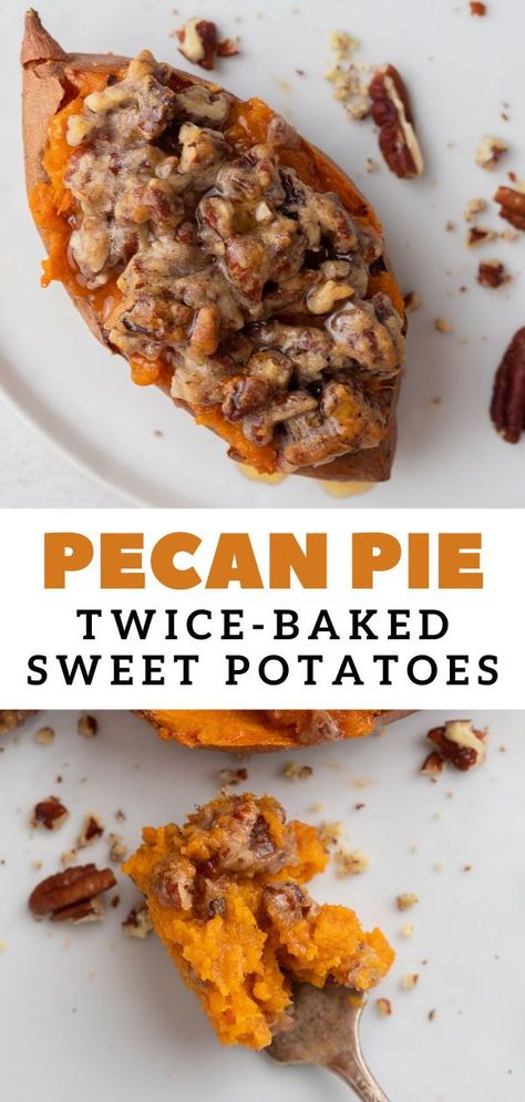 These pecan pie twice baked sweet potatoes are a great side dish, snack, dessert, or even breakfast. They are made with healthy ingredients and taste out of this world delicious. These double baked sweet potatoes are easy to make and will be the number one thing that everyone requests for.