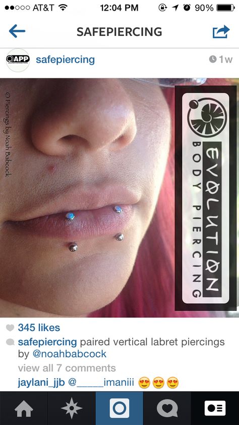 Paired vertical labrets Paired Vertical Labret, Double Vertical Labret Piercing, Vertical Snakebites, Double Vertical Labret, Stretched Labret, Alt Piercings, Dream Piercings, Vertical Labret Piercing, Vertical Labret