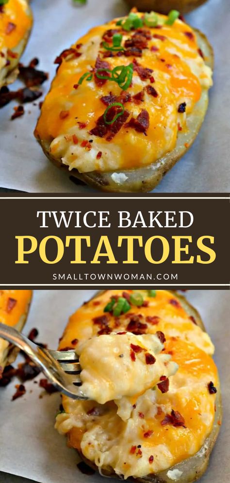 Quick and easy Twice Baked Potatoes is the best side dish recipe you can make in advance! This comfort food is perfect when paired with steak, pork, fish, and chicken! Make this for potlucks, Thanksgiving dinner, holiday parties, and more! Potato Recipes Side Dishes, Chicken Healthy, Salad Pasta, Twice Baked, Twice Baked Potatoes, Healthy Dinner Recipes Chicken, Potato Side Dishes, Baked Potatoes, Health Dinner Recipes