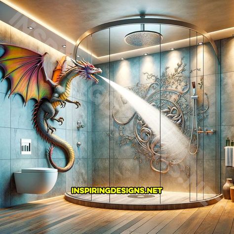 Dragon Interior Design, Unusual Showers, Unique Tubs, Crazy Bathrooms, Mermaids Art, Dragon Glass, Steam Shower, Fantasy Decor, Bathroom Themes