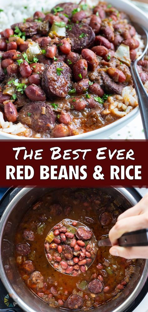 Instant Pot Red Beans And Rice With Canned Beans, Instant Pot Red Beans And Rice No Soak, Canned Red Beans And Rice Recipe Easy, Easy Beans And Rice, Cajun Red Beans And Rice Recipe, Authentic Louisiana Recipes, Easy Beans, Red Beans And Rice Recipe Easy, Red Beans Recipe