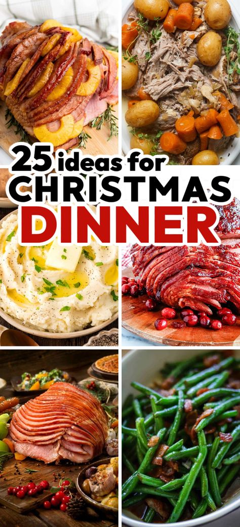 Christmas Dinner Ideas – Hosting a Christmas dinner party this year? Choose from the absolute best Christmas Eve dinner recipes that are sure to be unforgettable!  Use these ideas for Christmas dinner to plan the best holiday dinner recipes for an easy Christmas Eve dinner. Christmas eve dinner ideas, Christmas eve dinner recipes, holiday dinner ideas, holiday side dishes, Christmas ham, green beans, ham recipes, mashed potatoes, Christmas dinner recipes. Christmas Eve Party Dinner Ideas, Christmas Dinner Essentials, Special Occasion Meal Ideas, Meal Ideas For Christmas Dinner, Christmas Food Main Courses, Christmas Dinner Menu Ideas Sides, Christmas Dinner For 10 People, Christmas Dinner For 3 People, Pre Christmas Dinner Ideas