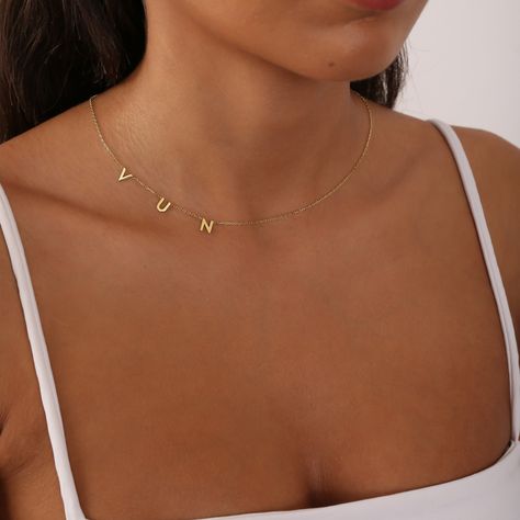 Gold Initials Letter Necklace-Necklace for Women-Sideways Necklace with Spaced Letter-Personalized Letter Jewelry-Gifts for Mom-Gift for Her by DemoJewelryShop on Etsy Letter Jewelry, Gold Initial, Necklace Necklace, Letter Necklace, Initial Letters, Name Necklace, Mom Gift, Favorite Jewelry, Womens Necklaces