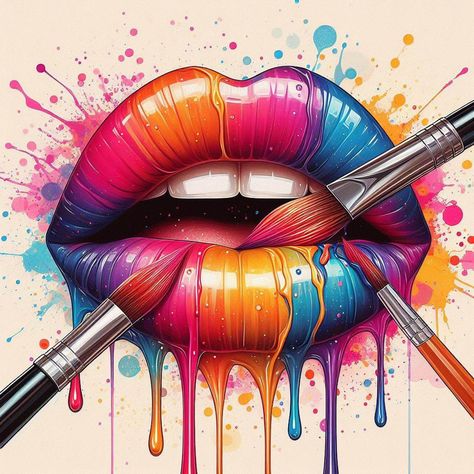 Painting Lips Art, Lip Art Painting, Lip Art For Sale, Lip Artwork Paintings, Pink Lips Art, Lip Artwork, Pop Art Lips, Indian Feather Tattoos, Lips Art Print