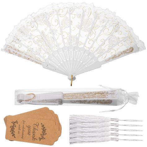 PRICES MAY VARY. Proper Size to Apply: bridal hand fan measures around 23 cm in length, longest expanded diameter is about 42 cm, with 14 fan frames, easy to open and close, ideal size to be carried and stored in your bags Classic Colors and Styles: our hand held fans for wedding are designed in white color and lace styles, decorated with gold rose and floral patterns, making you more elegant and eye catching in the crowd Nice Combination Set: there are 24 pieces lace hand fans with tassels and Dancing Props, Ring Pillow Lace, Plastic Lace, Hand Fans For Wedding, Fan Hand, Folding Hand Fan, Wedding Fans, Hand Fans, Gift Tea