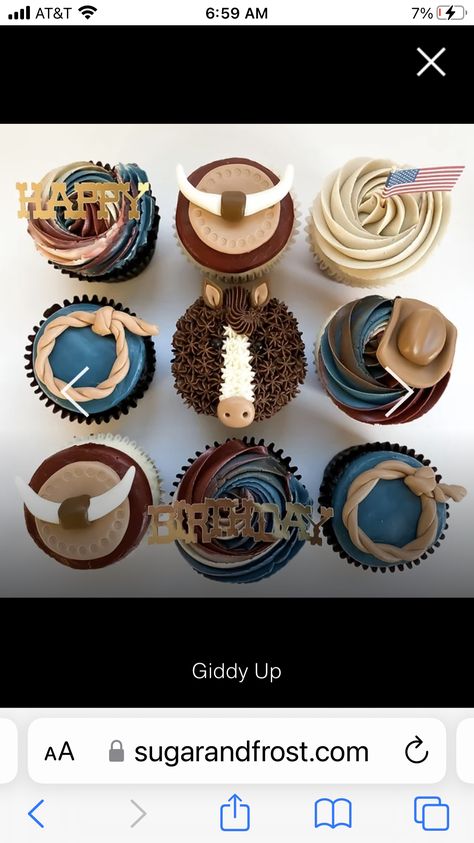 My 1st Rodeo Cupcakes, Cowboy Cupcake Ideas, 1st Rodeo Cupcakes, Cowboy Theme Cupcakes, Western Birthday Cupcakes, Rodeo Cupcakes, Western Cupcakes, Western Theme Cupcakes, Disco Desert