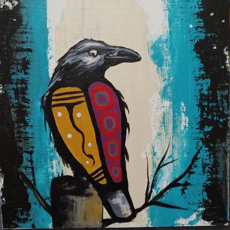 Raven 10x10 Funky Sculpture, Metis Art, Indigenous Artwork, Peace Poles, Indigenous Studies, Rock Animals, Native American Paintings, Painted Rock Animals, Native American Symbols