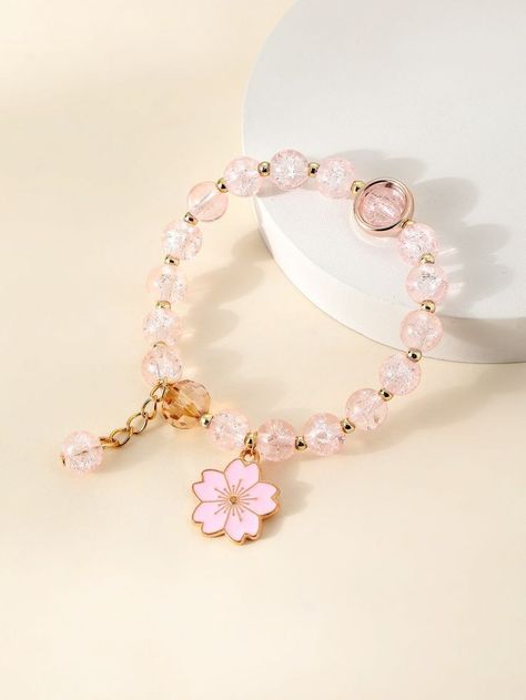 Pretty Bracelets Aesthetic, Glass Bead Bracelet Ideas Aesthetic, Pink Bracelet Aesthetic, Pink Bracelet Ideas, Kawaii Bracelet, Pink Beaded Bracelets, Bracelet Cute, Pretty Jewelry Necklaces, Kay Jewelry