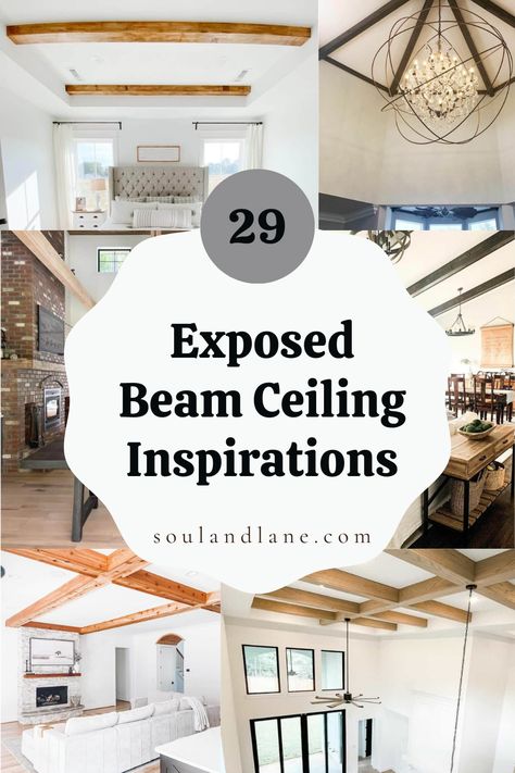 These architectural elements not only add character but also bring a sense of history and craftsmanship to any space. Opt for natural wood beams to enhance cozy, country vibes or paint them in bold colors for a modern twist on traditional design. Incorporate soft, ambient lighting to highlight the beams' texture and details, creating a captivating visual interest. Whether in the living room, kitchen, or bedroom, exposed beam ceiling ideas promise to transform your spaces into cozy retreats, perf Coastal Ceiling Beams, Ceiling Wood Beams Vaulted, Vaulted Ceiling Lighting Living Room Exposed Beams, Kitchen With Wood Beams Ceilings, Wood Beam Colors, Beam Ceiling Ideas, Pine Ceilings Living Room, Ceiling Beam Design, Raised Ceiling Before And After