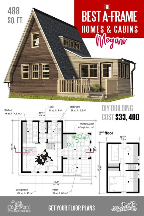 Cabin With Loft, Small House Floor Plan, Design Casa Piccola, Cute Small Houses, Small Cabin Plans, A Frame Cabins, A Frame House Plans, Small House Floor Plans, Cottage Plan