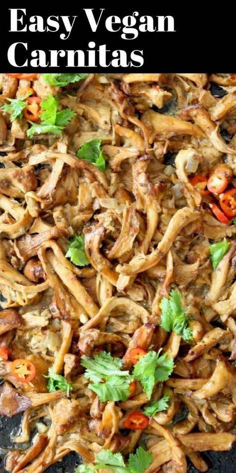 Mushroom Carnitas, Vegan Carnitas, Chanterelle Mushroom Recipes, Chanterelle Recipes, Mushroom Recipes Vegan, Oyster Mushroom Recipe, Chanterelle Mushrooms, Carnitas Recipe, Mushroom Dish