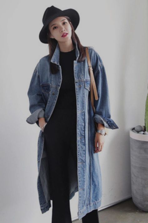 Style: The denim jacket is classic look,suitable for various occasions.Womens long blue jean jacket is warm as a trench coat, the length to the knee.Women's denim jackets keep you warm. Long Jean Jacket, Fall Outfit Inspiration, Denim Jacket Outfit, Loose Long Sleeve, Blue Jean Jacket, Long Jeans, Outfit Inspiration Fall, Fall Jackets, Style Mistakes