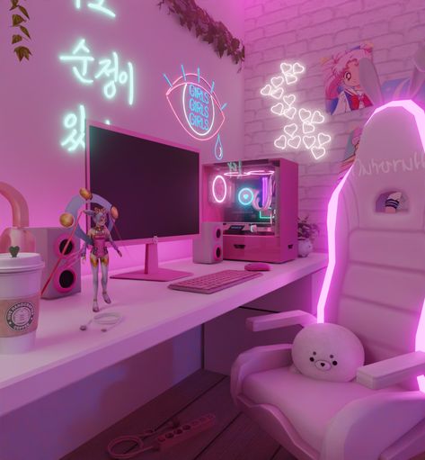 garciastudios: Kawaii Bedroom Blender Scene -... : bknysimz Room Ideas Gamer, Gaming Setup Aesthetic, Small Gaming Room Ideas, Gaming Room Ideas, Blender Scene, Games Room Inspiration, Gamer Bedroom, Scene Room, Game Background Art