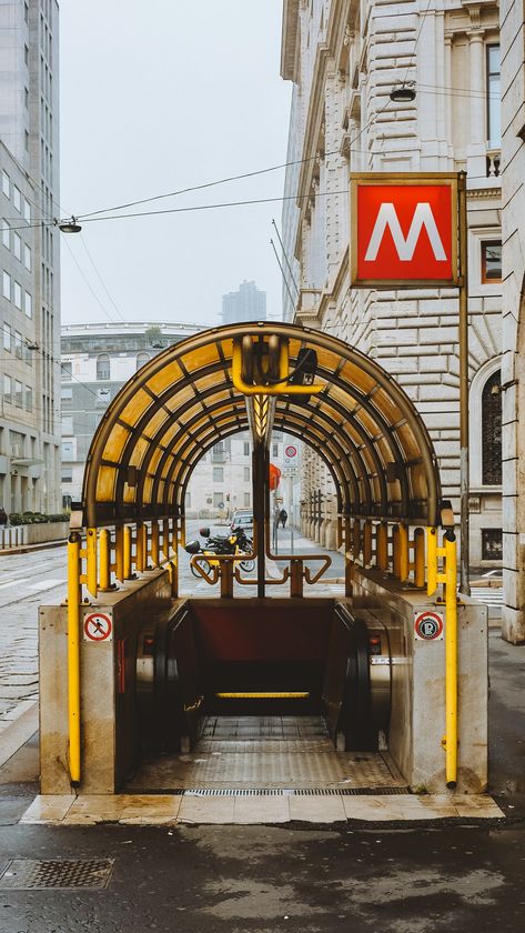 Download this photo in Italy by Julien Rocheblave (@rcbtones) Subway Station Entrance, Milan Pictures, Subway Entrance, Symmetry Photography, Milan Travel, Metro Subway, Italy Architecture, Urban Fiction, Underground World