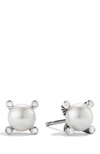 Product Image 1 David Yurman Earrings, Small Pearl Earrings, Classic Pearl Earrings, Infinity Earrings, Buy Pearls, David Yurman Jewelry, Pearl And Diamond Earrings, Pearl Diamond, Pearl Stud Earrings