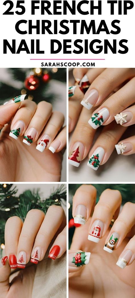 Get into the festive spirit with these stunning Christmas nail designs, perfect for any holiday party! 💅🎄✨ #ChristmasNailArt #HolidayGlam #nailinspo Nail Designs French Tip, Christmas French Tip, French Tip Ideas, Nail Designs French, Christmas Tree Nail Designs, Christmas Nail Designs Holiday, Tiffany Blue Nails, Christmas Tree Nail Art, French Tip Gel Nails