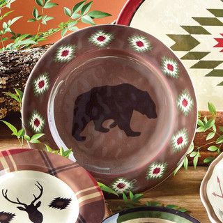 Native Bear Melamine Dinner Plates - Set of 4 Moose Decor, Melamine Dishes, Melamine Dinnerware Sets, Black Forest Decor, Cowhide Print, Wilderness Lodge, Melamine Dinner Plates, Melamine Bowls, Deer Decor