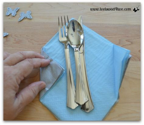 Fold napkins at opposite corners - How to Make Paper Napkins Special - Toot Sweet 4 Two