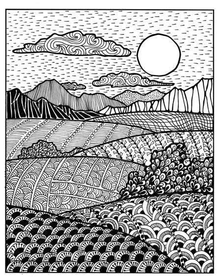 Creative patterns. Zen inspired landscape drawing. Art lesson. Modele Zentangle, Zantangle Art, Plants Illustration, Arte Doodle, Glass Houses, Illustration Flower, Zen Doodle Patterns, Flower Plants, Doodle Art Drawing