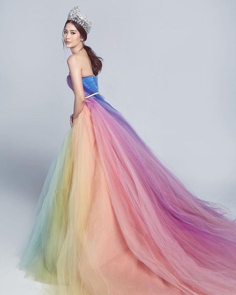 POEM Secret World of Glamour on Instagram: “Khun @rock_kwanlada in #privatePOEMcouture” Pride Dress Rainbow, Gowns Designs Latest, Kashee's Bridal Dresses, Labyrinth Ideas, Rainbow Prom Dress, Rainbow Gown, Gowns Designs, Rainbow Wedding Dress, Walima Dress