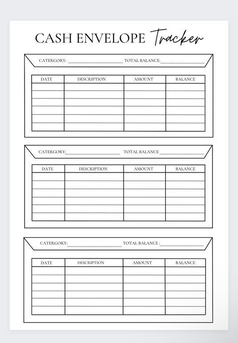 Keep track of your finances and stay on top of your budget with printable cash envelope inserts. This cash envelope tracker allow you to keep track of your envelope balances. Stay of track with saving and spending with The Aesthetic Budget budgeting tools.  The expense tracker, used to track all income and expenses. Made to fit inside cash envelopes. Product has an option for date, description, income, expense and total to help you keep track of all expenses for each category in your budget. Each insert includes:  - Category  - Starting Balance - Date - Description for each transaction - Amount of each transaction - Remaining balance  Cash Envelopes, Spending Tracker, Cash Envelope Printable, Expense Tracker, Budget Planner, Cash Envelope Insert, Expense Planner, Cash Envelope Log, Budget Cash Planner Budget Binder, How To Cash Stuff, Diy Budget Planner Cash Envelopes, Paycheck Bill Tracker Printable Free, Budget Categories Printable, Cash Envelope Stuffing, Cash Envelopes Categories, Cash Envelope System Categories List, Budget Binder Envelope Ideas