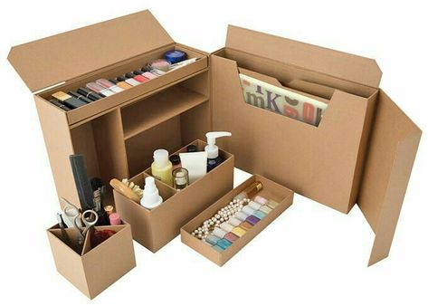 Paper Flowers Craft Tutorial, Cardboard Organizer, Desk Organization Diy, Desain Pantry, Cardboard Crafts Diy, Cardboard Design, Cardboard Box Crafts, Paper Flowers Craft, Diy Cardboard Furniture