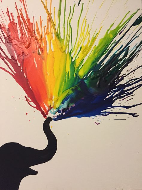 Turned out better than I thought elephant Crayon art Crayon Art Diy, Crayon Crafts, Crayon Art Melted, Crayon Art, Melting Crayons, An Elephant, Sketch Art, A Rainbow, 그림 그리기