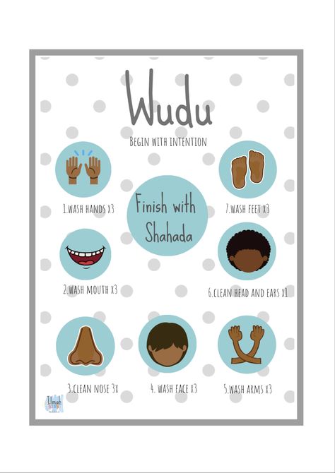 A visual print depicting the correct manner to perform Wudu Wudu Steps, Muslim Kids Crafts, Daily Duas, Ramadan Tips, Muslim Kids Activities, Islamic Kids Activities, Ramadan Kids, Diy Preschool, Alphabet Phonics