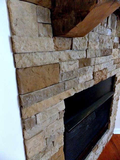 Air Stone Fireplace, Air Stone Fireplace Makeover, Airstone Fireplace Makeover, Airstone Wall, Airstone Fireplace, Faux Stone Fireplaces, Stone Fireplace Makeover, Stacked Stone Fireplaces, We Are Over The Moon