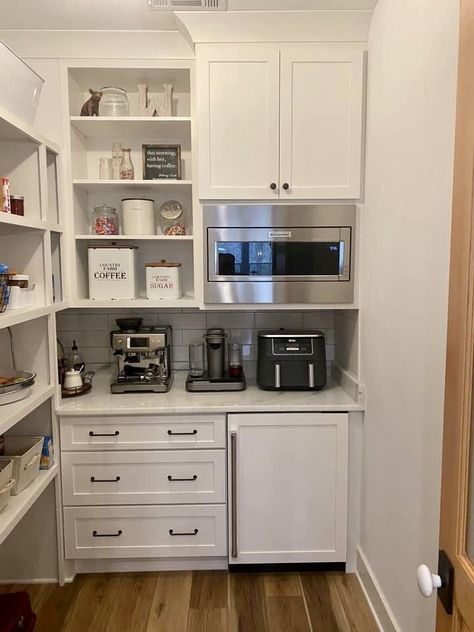 Microwave In Pantry, Love Bedroom, Pantry Closet Design, Pantry Layout, House Pantry, Pantry Inspiration, Perfect Pantry, Pantry Room, Pantry Remodel