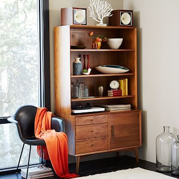 Mid-Century Media Tower - Wide (Acorn), Entertainment Center West Elm Mid Century, Mid Century Modern Bookcase, Media Tower, Mid Century Console, 60s Furniture, Mid Century Living, Modern Bookcase, Plywood Furniture, Mid Century Furniture